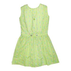Vintage Girls Bright Green Neon Floral Button Waist Sleeveless Dress 8 +